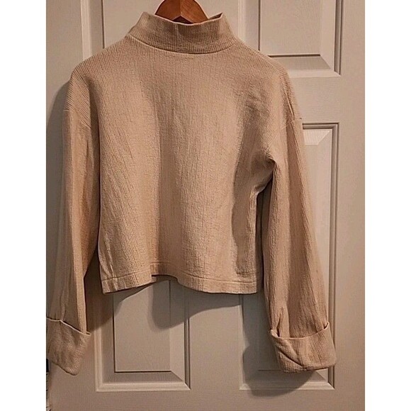 Zara Sweater Womens Small Beige Mock-Neck Long Sleeve Cropped Top - Picture 6 of 8
